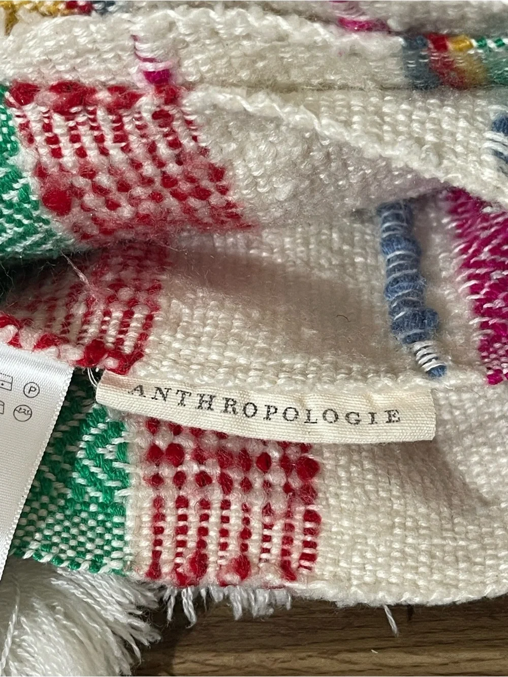 Anthropologie White Woven Throw with Multicolor Stripes and Tassels - Picture 3 of 4